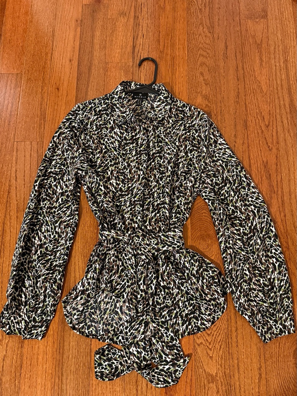 Marble Animal Print Tie-Waist Blouse